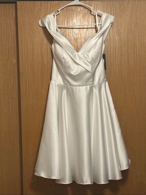 Strapless Off-White Satin A-Line Party Dress